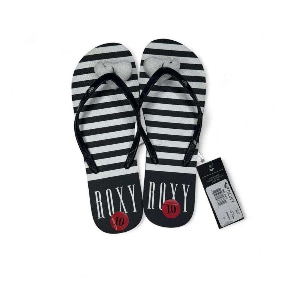 NWT Roxy Melon III flip flops in classic black & white striped print